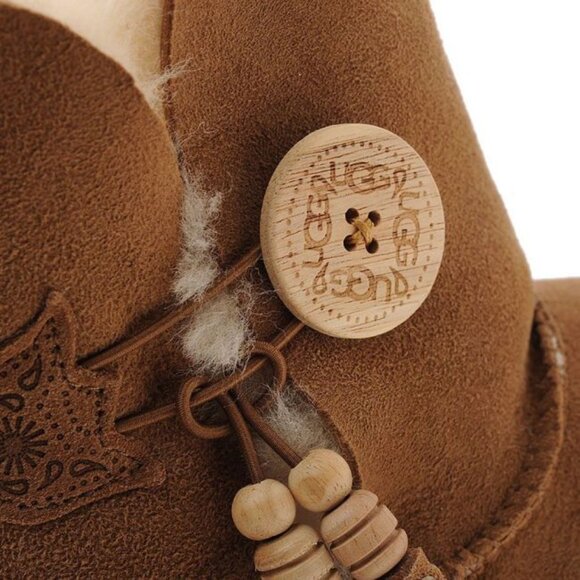New In Box UGG Bailey Charms Button Short Sheepskin Boot In Chestnut - Picture 5 of 11